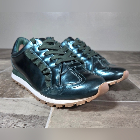TORY BURCH SPORT RUFFLE GREEN METALLIC LEATHER SNEAKERS. - Picture 3 of 11